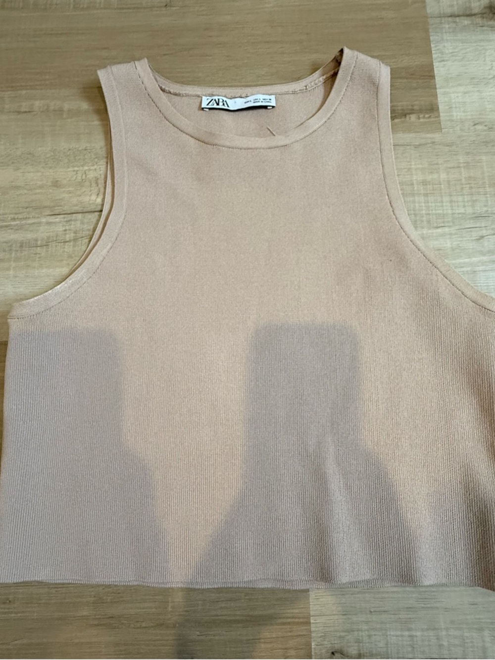 Zara Nude Cropped Knit Tank Top Size Large